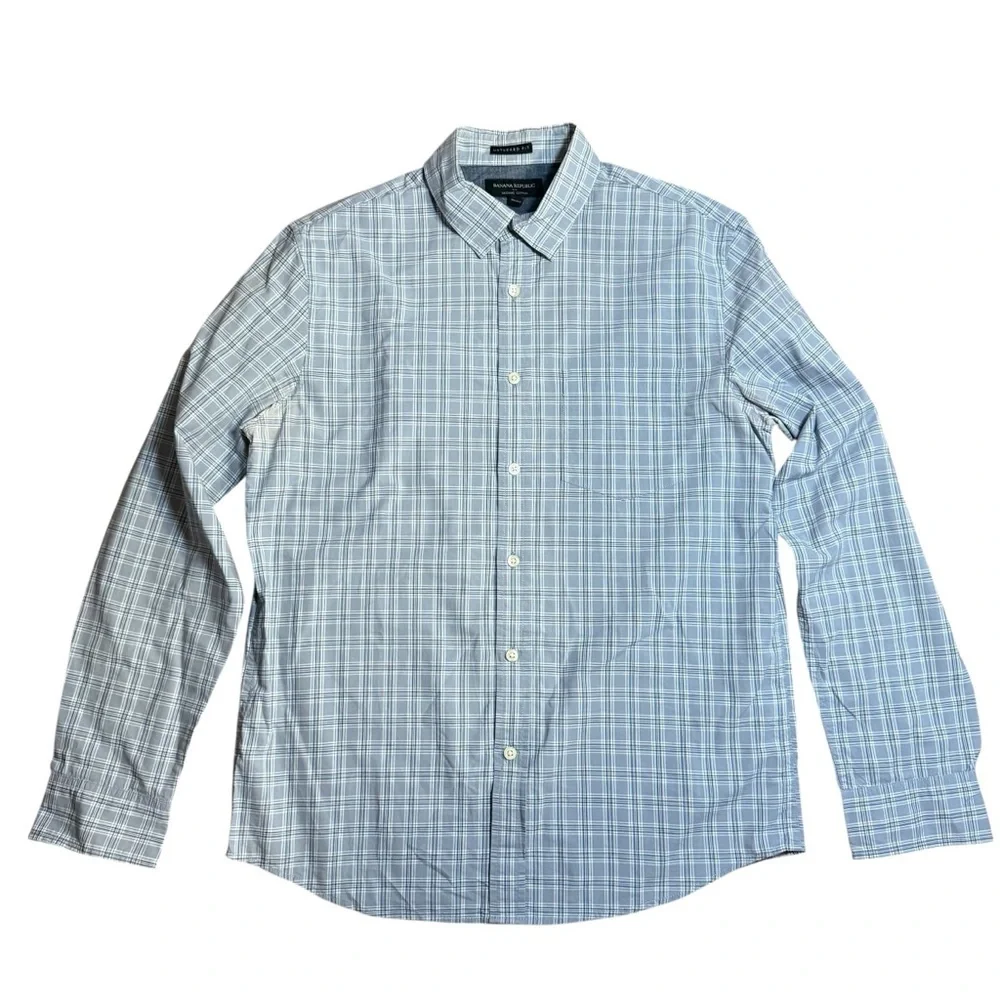 Banana Republic Men’s Gray Plaid Untucked Fit Long Sleeve Button Down Shirt -M